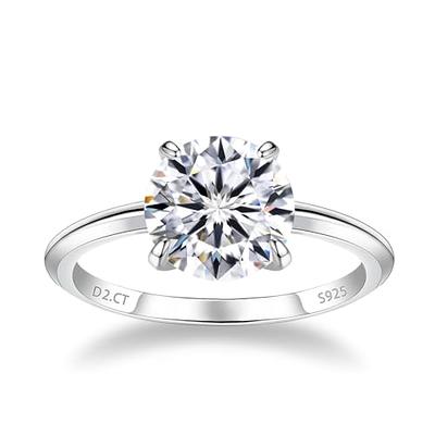 2 CT Round Cut VVS1 Colorless Moissanite Engagement Ring Set for Women  Bridal Ring Set Handmade Solitaire Diamond Wedding Gifts Anniversary  Promise for Women 925 Sterling Silver / White Gold, stone, Moissanite 