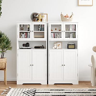 Tangkula Freestanding Bathroom Floor Storage Cabinet Wooden Storage Organizer Cupboard Shelf Grey