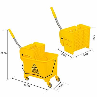 20L Mop Bucket Side Press Wringer on Wheels Cleaning Commercial Mop Bucket  on Wheels (Yellow, Plastic Wheel)