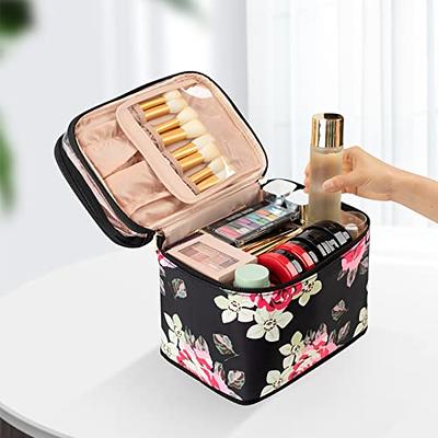 OCHEAL Large Makeup Bag, Double Layer Makeup Bag, Vertical Storage Cosmetic  Case for Women/Girls with Multiple Compartments-Black