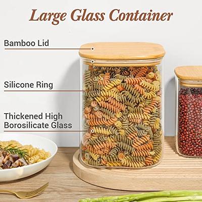 6pcs Square Glass Jars Food Storage Containers with Bamboo Lids Kitchen Pantry  Storage Container for Spaghetti Pasta Sugar Flour Cereal Beans