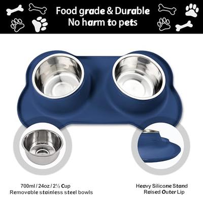 Double Dog Bowl - Double Stainless Steel Dog and Cat Food and Water Bowl -  Raised Puppy Food and Water Bowls - Non-Slip Pet Bowl for Dog and Cat  (Blue) 