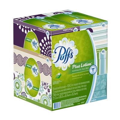 Puffs Plus Lotion Facial Tissues, 24 Family Boxes, 124 Tissues Per Box