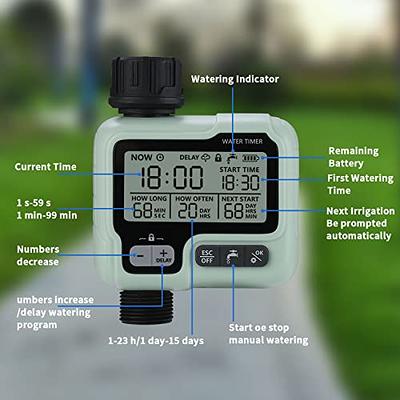 Water Timer Garden Lawn Tap Sprinkler Timer Irrigation System  Controller/Child Lock Mode/Auto&Manual Mode/Rain Delay/IPX5 Waterproof