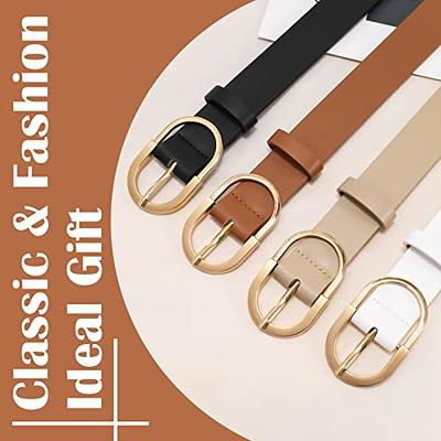 MORELESS 2 Pack Women's Leather Belts for Jeans Pants with Fashion Center Bar Buckle Black and Brown Medium