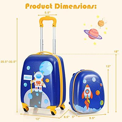 GYMAX Kids Carry On Luggage Set, 12 & 16 2PCS Rolling Suitcase