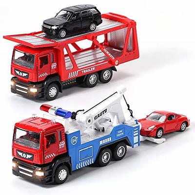 Winrayk 4Pcs Tow Truck Toys with Mini Toy Cars Set Pull Back Cars with  Lights and