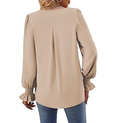 Funlingo Womens 2023 Dressy Causal Blouses Fall Long Puff Sleeve