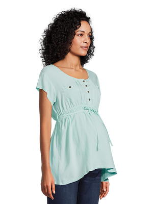 Oh! Mamma Women's Maternity Short Sleeve Nursing Friendly Pintuck