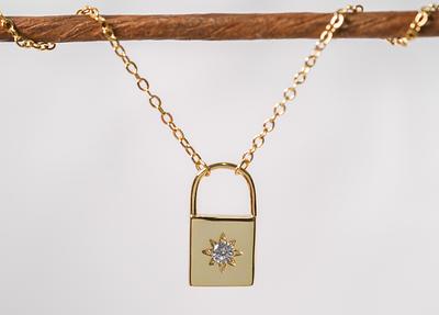 Gold Padlock Statement Necklace Minimal Lock Necklace for 