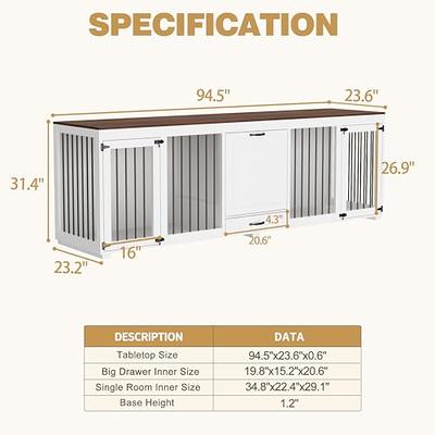 Lovinouse 71 Large Dog Crate Furniture, Wooden Dog Crate Kennel with  Divider (Without Tray) 