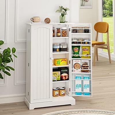 HOMCOM 64 4 Door Kitchen Pantry Freestanding Storage Cabinet with 3 Adjustable Shelves for Kitchen Dining or Living Room Brown