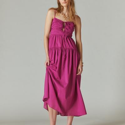 Lucky Brand Pintuck Tiered Knit Henley Dress - Women's Clothing