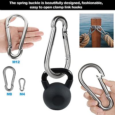 12 Pcs Small Carabiner Clip Snap Hook M4 1.57 Inch Silver Quick Link Clip  Keychain for Keychain, Ropes, Pet Chains, Hammock, Backpack, Swing, Water