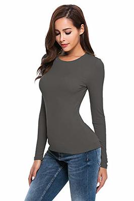 Verdusa Women's Basic Long Sleeve Crew Neck Fitted Crop Top Tee Shirt