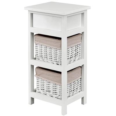 White Wood & Wicker Bathroom Drawer Unit - 3 Basket