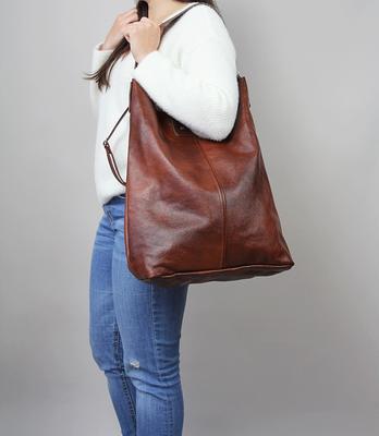 Large BROWN OVERSIZE Tote Bag Cognac Leather SHOPPER Bag 