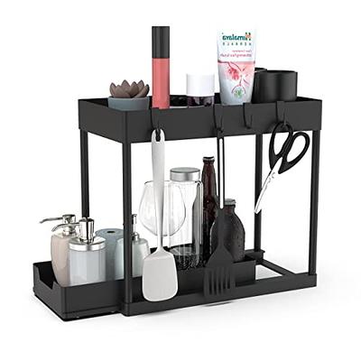 Luyata 2 Pack Under Sink Organizer, 2-Tier Pull Out Under Sink Cabinet  Organizer, Sliding Drawer Basket Storage Organizer Shelf for Kitchen  Bathroom, with Hooks, Hanging Cup, Dividers, Black - Yahoo Shopping