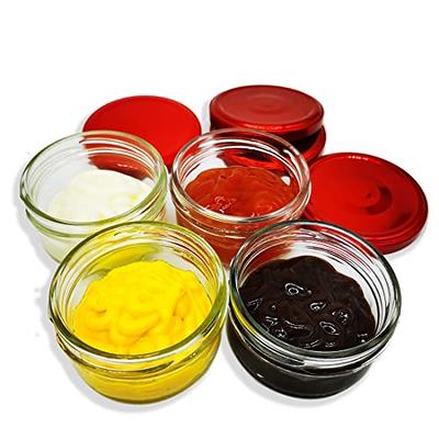 Delove [7 Pack] 2.7 oz Small Glass Condiment Containers with Lids - Salad  Dressing Container to Go - Dipping Sauce Cups Set - Leak proof Reusable