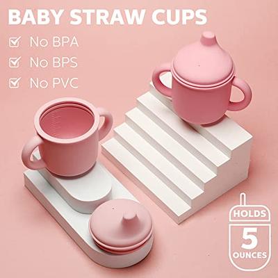 6 Months+ Sippy Cups with Handles,Silicone Sippy Cups Leak Proof 5oz,No  Spill Sippy cups for Toddlers (Pink)