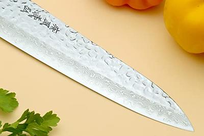 HexClad Damascus Steel 6.5 inch Nakiri Knife, Ergonomic Full Tang Handle, Silver