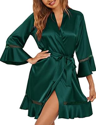 Ekouaer Women Silk Robes Soft Satin Kimono Robe Thin Bathrobe with