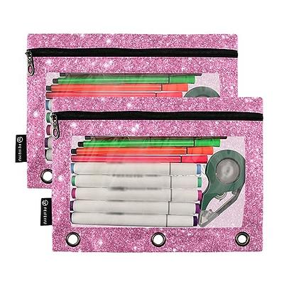 Glaphy Custom Pink Glitter Print Binder Pencil Pouch for 3 Ring, Clear  Window Personalized Name Pencil Case Bags, 2 Pack - Yahoo Shopping