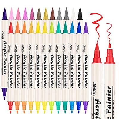 VOISEN 24 Colors Paint Pens Acrylic Markers, Dual Tip Pens With Medium Tip  and Brush Tip, Paint Markers for Wood,Rock, Ceramic, Glass, Fabric, Canvas