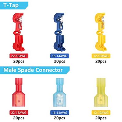 Nilight 120 Pcs/60 Pairs Quick Splice Wire Terminals T-Tap Self-stripping  with Nylon Fully Insulated Male Quick Disconnects Kit, 2 Years Warranty 