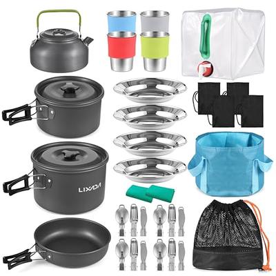 Gutsdoor Camping Cookware Set Camping Cooking Set Non Stick Family Backpacking Cooking Set Lightweight Stackable Pot Pan Kettle Bowls with Storage Bag