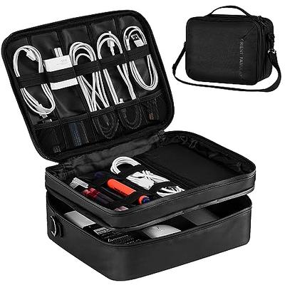Matein Cable Organizer Bag, Waterproof Travel Electronic Storage with Adjustable Divider, Shockproof Portable Double Layer Tech Bags Carrying Case for Cord