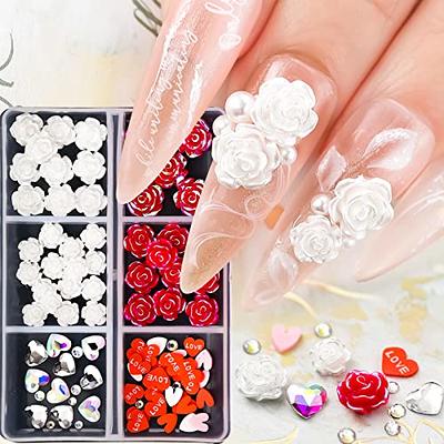 3D White Flower Nail Charm Set, Glitter Pearl Nail Art Metallic Golden  Caviar Beads Glitter Design, Acrylic Nail Art Stud Women DIY Ladies  Manicures Supplies 