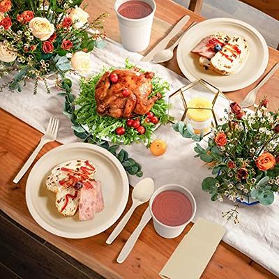 350pcs Compostable Paper Plates Set Eco-friendly Disposable Paper Plates  Cutlery Includes Biodegradable Plates, Forks, Knives, Spoons, Cups and  Straws