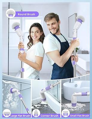 Electric Spin Scrubber, Voweek Cordless Cleaning Brush with Adjustable Extension Arm 4 Replaceable Cleaning Heads