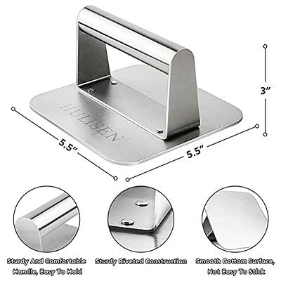 HULISEN Burger Press, Stainless Steel Hamburger Smasher, Non-Stick Smooth  Square Bacon Grill Press - Professional Griddle Accessories Kit for Flat  Top