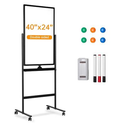 Large Mobile Rolling Magnetic Whiteboard - 48 x 36 Inches Height Adjust  Double Sides Portable White Board on Wheels, Dry Erase Board Easel with  Stand