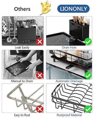 LIONONLY 2 Tier Dish Drying Rack Multifunctional Dish Rack for Kitchen Counter, Stainless Steel Large Capacity Dish Drainer with Drainboard, Utensil Holder