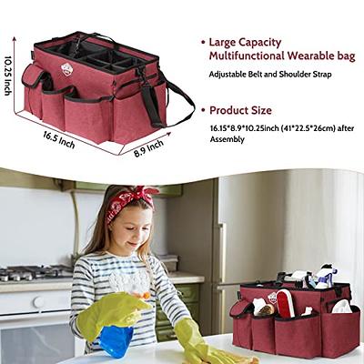 Extra Large Wearable Cleaning Caddy Bag with Handle, Detachable Dividers,  Shoulder and Waist Straps, Cleaner Organizer Tote for Housekeepers,  Cleaning