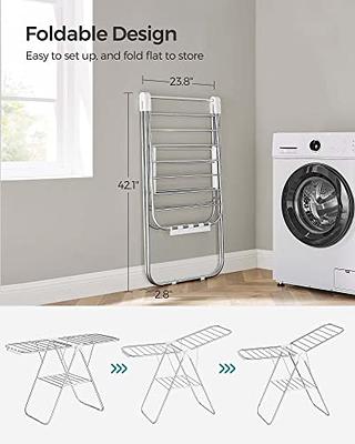 SONGMICS Clothes Drying Rack, with Sock Clips, Metal Laundry Rack, Foldable,  Space-Saving, Free-Standing Airer, with Height-Adjustable Gullwings, Indoor  Outdoor Use, Silver and White ULLR052W01 - Yahoo Shopping