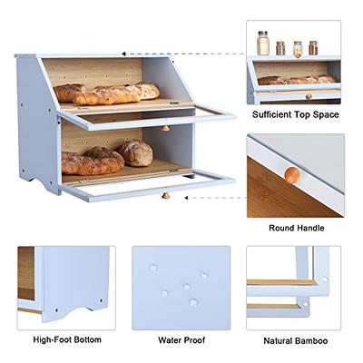 HOMEKOKO Double Layer Large Bread Box for Kitchen Counter, Wooden