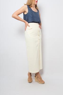 Small Cain Yahoo Long Skirt 20S Style Cream Marc Maxi Inspired Gift Size Shopping White - Front Button Art Deco