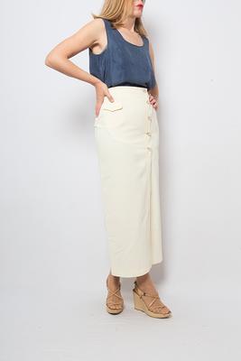 Art Shopping Marc Cain Deco Yahoo Long Size Front Skirt Cream Gift - White Button 20S Style Small Inspired Maxi