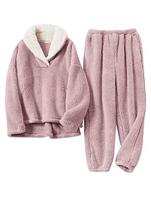 Lianlive Women's Fluffy Pajamas Set Warm Plush 2 Piece Pjs Set for