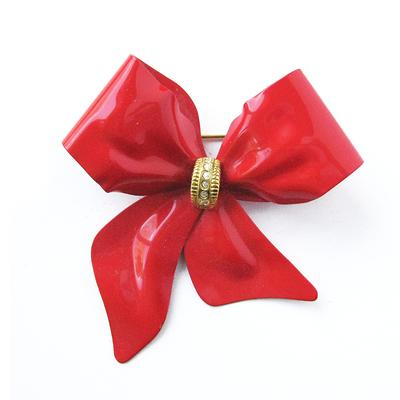 Diamante & Enamel Bow Brooch Large Red Crystal Bow New Old Vintage Retro  gift Pouch 