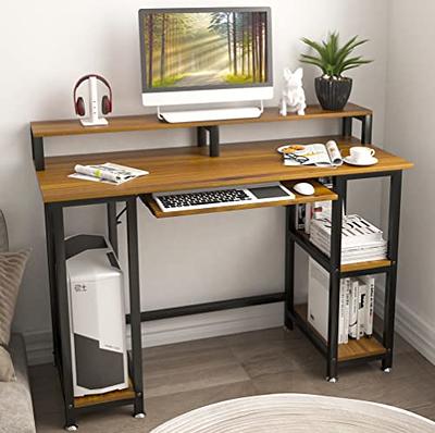 HYPIGO Computer Desk with Storage Shelves, 63.8 inch Home Office Desk with  Monitor Stand and CPU Shelf, Modern Writing Desk Table with Bookshelf