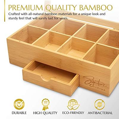 Signature Living Bamboo Wooden Tea Box Organizer Storage with Drawer (8  Compartments) Large Tea Organizer Box for Tea Bags and Loose Tea - Sturdy,  Natural Bamboo - Yahoo Shopping