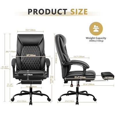 Efomao Desk Office Chair,Big High Back PU Leather Computer Chair,Executive  Swivel Chair with Leg Rest and Lumbar Support,Black Office Chair