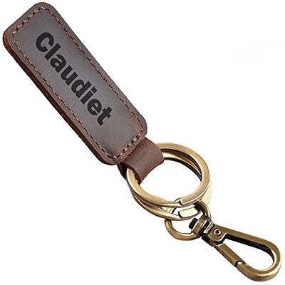 Personalized Leather Keychain Custom Engraved Initial Name Key Fob