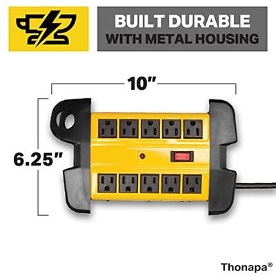 GE 6-Outlet Surge Protector, 10 Ft Extension Cord, Power Strip, 800 Joules,  Flat Plug, Twist-to-Close Safety Covers, UL Listed, White, 14092