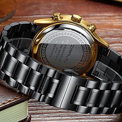 CRRJU Men's Business Casual Chronograph Quartz Waterproof Wristwatch Black  Leather Strap
